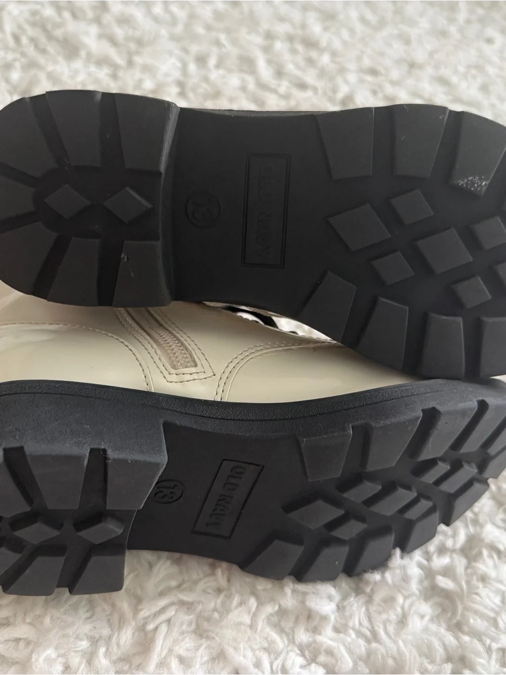 Old Navy Cream Lace-Up Kids Combat Boots with Black Soles